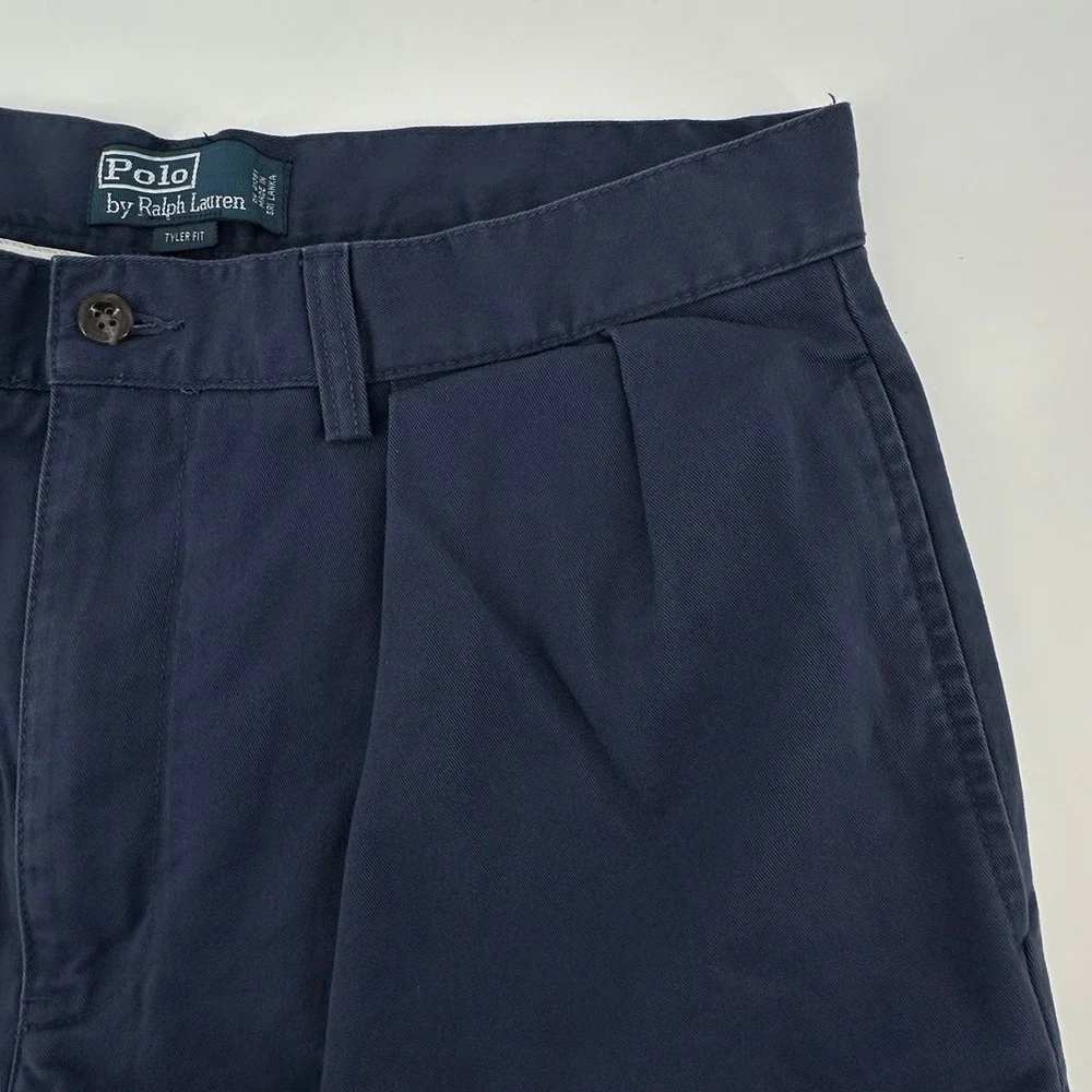 VTG Polo Ralph Lauren Mens Tyler Fit Pleated Chino Shorts Blue Cotton Size 33